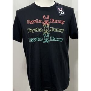 New PSYCHO BUNNY Leddon Bunny Graphic Crew-Neck T-Shirt Blue Navy Size Small 4